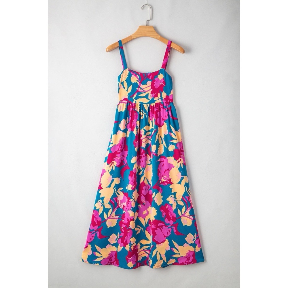 Blue Floral High Waist Dress - Picture 2 of 3